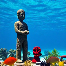 Caribbean Holidays, Grenada Instagram Hotspots, A colourful underwater scene at Grenada's Molinere Underwater Sculpture Park, showing submerged statues, clear blue water and tropical fish