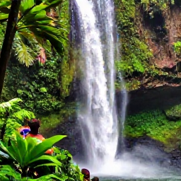 Caribbean Holidays, Grenada Instagram Hotspots, Annandale Falls in Grenada, with a cool waterfall dropping through lush rainforest, tropical plants and a visitor viewing the scene