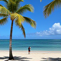 Caribbean Holidays, Grenada Instagram Hotspots, Grand Anse Beach in Grenada during May, with calm turquoise sea, white sand, palm trees and a traveller taking a beach photograph