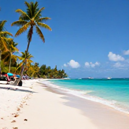 Caribbean Holidays, Grenada Instagram Spots, A bright Caribbean morning at Grand Anse Beach in Grenada, with turquoise water, soft white sand, palm trees and a few colourful umbrellas
