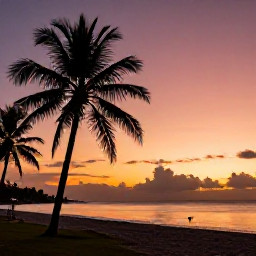 Caribbean Holidays, Grenada Instagram Spots, A dramatic sunset over Grand Anse and the Grenadian coastline, with silhouetted palm trees and calm sea in rich orange and pink light