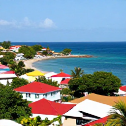 Caribbean Holidays, Grenada Instagram Spots, A panoramic coastal view of St George's, Grenada, with colourful rooftops, turquoise sea and bright Caribbean sunlight