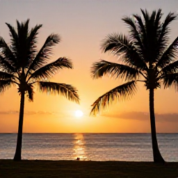 Caribbean Holidays, Grenada Instagram Spots, A quiet Grenada coastal viewpoint at sunset, with palm silhouettes, calm sea and warm golden light in February