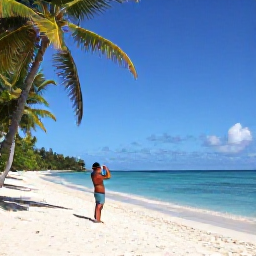 Caribbean Holidays, Grenada Instagram Spots, A secluded Grenada beach with white sand, clear turquoise sea, palm trees and a relaxed couple taking photographs in October sunshine