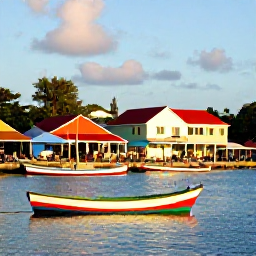 Caribbean Holidays, Grenada Instagram Spots, Colourful fishing boats and waterfront buildings at Carenage harbour in St George's, Grenada, with warm afternoon light