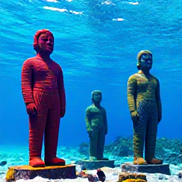 Caribbean Holidays, Grenada Instagram Spots, Colourful underwater scene at Molinere Underwater Sculpture Park near Grenada, showing submerged statues, clear blue water and small tropical fish