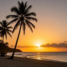 Caribbean Holidays, Grenada Instagram Spots, Golden sunset over Grand Anse Beach in Grenada with silhouettes of palm trees and gentle waves