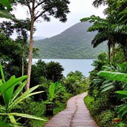 Caribbean Holidays, Grenada Instagram Spots, Misty Grand Etang National Park in Grenada with lush rainforest, a mountain lake and a narrow trail after light rain