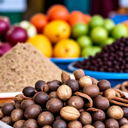 Caribbean Holidays, Grenada Instagram Spots, Spice stalls and colourful tropical produce at a Grenada market, close-up details of nutmeg, cinnamon and local fruit