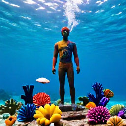 Caribbean Holidays, Grenada Instagram Spots, The colourful underwater sculpture park near Grenada, with divers viewing human figures and clear blue Caribbean water