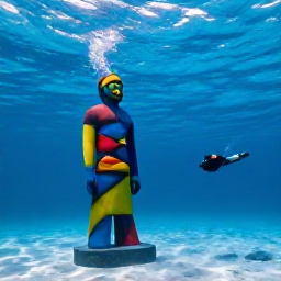 Caribbean Holidays, Grenada Instagram Spots, Underwater sculpture park near Grenada with colourful statues, clear blue Caribbean water, divers and sunlight filtering through the surface