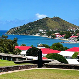 Caribbean Holidays, Grenada Instagram Spots, View from Fort Frederick in Grenada overlooking St George's harbour, red rooftops, blue sea and green hills