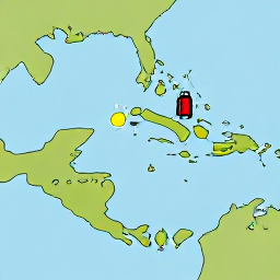 Caribbean Holidays, Grenada Island Hopping, A bright Caribbean map showing Grenada and nearby islands, with a small suitcase and February sunshine