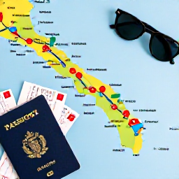 Caribbean Holidays, Grenada Island Hopping, A colourful Caribbean itinerary map beside passports, ferry tickets and sunglasses, suggesting travel between Grenada and neighbouring islands