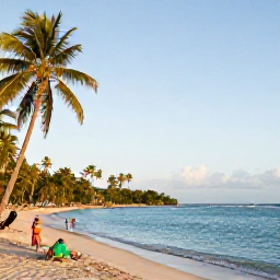 Caribbean Holidays, Grenada Island Hopping, Grand Anse Beach in Grenada with calm turquoise water, palm trees and travellers enjoying a sunny February morning