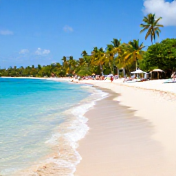 Caribbean Holidays, Grenada January Breaks, Grand Anse Beach in Grenada with clear turquoise water, soft white sand, palm trees and visitors relaxing in January sunshine