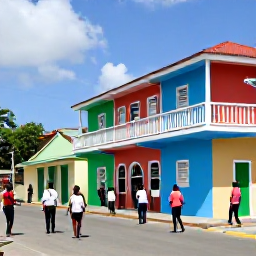 Caribbean Holidays, Grenada January Holidays, A lively Grenadian street scene in January, with colourful buildings, local people, Caribbean sunshine and cultural details