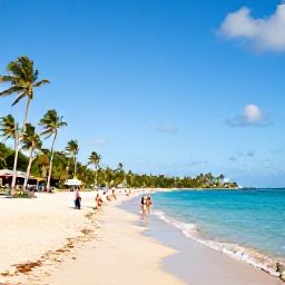 Caribbean Holidays, Grenada January Holidays, A peaceful Grenadian beach with clear turquoise water, palm trees, golden sand and visitors enjoying a sunny January afternoon