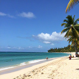 Caribbean Holidays, Grenada January Holidays, Quiet Grenadian beach in January with turquoise water, palm trees and a few visitors relaxing on the sand