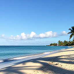 Caribbean Holidays, Grenada January Holidays, Wide view of Grand Anse Beach in Grenada on a sunny January morning, calm turquoise sea, soft white sand and a few palm trees