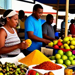 Caribbean Holidays, Grenada July Holidays, Colourful Grenadian street market with spices, tropical fruit and friendly local traders in warm July light