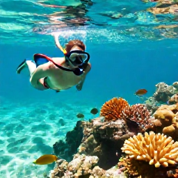 Caribbean Holidays, Grenada July Holidays, Traveller snorkelling in clear turquoise water beside colourful coral and tropical fish off the coast of Grenada