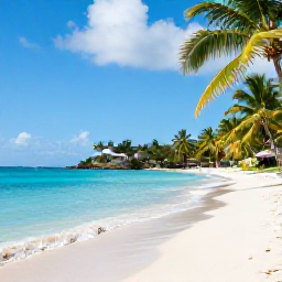 Caribbean Holidays, Grenada June Holidays, A relaxed Caribbean beach in Grenada in June, with turquoise water, palm trees and a comfortable all-inclusive resort