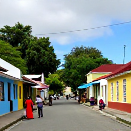 Caribbean Holidays, Grenada June Holidays, Colourful Grenadian street scene in June with local people, tropical greenery and traditional island architecture