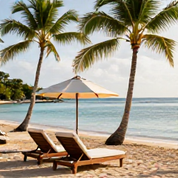 Caribbean Holidays, Grenada Luxury Holidays, A luxury beachfront resort on Grand Anse Beach in Grenada, with palm trees, calm turquoise water and elegant sun loungers in warm November sunshine