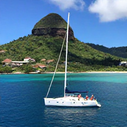 Caribbean Holidays, Grenada Luxury Holidays, A private sailing boat cruising along Grenada&rsquo;s green coastline in August, with guests enjoying the deck, clear blue sea and dramatic tropical scenery