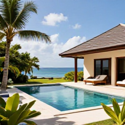 Caribbean Holidays, Grenada Luxury Holidays, A stylish luxury villa in Grenada surrounded by tropical gardens, with a private pool and distant Caribbean Sea views
