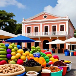 Caribbean Holidays, Grenada Luxury Holidays, Colourful market in St George's Grenada with fresh spices, tropical fruit, local crafts and historic pastel buildings