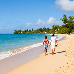 Caribbean Holidays, Grenada Luxury Holidays, Couple walking along Grand Anse Beach in Grenada, golden sand, clear water and bright Caribbean sunshine