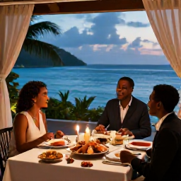 Caribbean Holidays, Grenada Luxury Holidays, Elegant Caribbean dinner in Grenada with fresh seafood, local spices, candlelight and sea view
