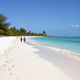 Caribbean Holidays, Grenada Luxury Holidays, Grand Anse Beach in Grenada on a sunny February day, with soft white sand, clear water and a couple walking along the shore
