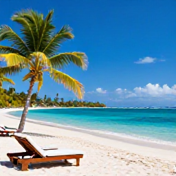Caribbean Holidays, Grenada Luxury Holidays, Grand Anse Beach in Grenada with soft white sand, clear blue water, palm trees and a few elegant beach loungers