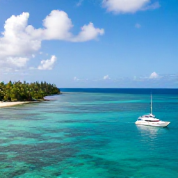 Caribbean Holidays, Grenada Luxury Holidays, Private yacht cruising along Grenada's green coastline near Grand Anse, sunny sky and clear Caribbean water