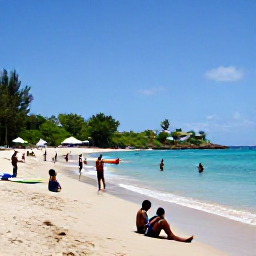 Caribbean Holidays, Grenada May Breaks, Grand Anse Beach in May with swimmers, paddleboarders and a relaxed beachfront atmosphere under clear blue skies