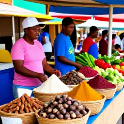 Caribbean Holidays, Grenada May Breaks, Grenada spice market with baskets of nutmeg, cinnamon and fresh tropical produce, friendly local vendors and colourful stalls