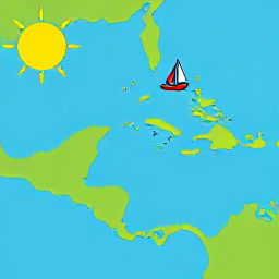 Caribbean Holidays, Grenada Multi-Country, A bright Caribbean map showing Grenada and nearby islands, with a small sailing boat and July sunshine