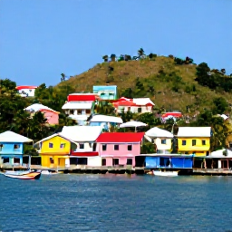 Caribbean Holidays, Grenada Multi-Country, Colourful waterfront in St George&rsquo;s, Grenada, with hillside buildings, fishing boats and palm trees under a clear blue sky