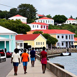 Caribbean Holidays, Grenada Multi-Country Holidays, A colourful walking scene in St George's, Grenada, showing pastel buildings, a waterfront, hillside streets and local life