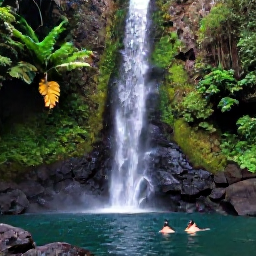 Caribbean Holidays, Grenada Multi-Country Holidays, A lush rainforest waterfall in Grenada surrounded by tropical plants, volcanic rocks and a couple swimming in a clear pool