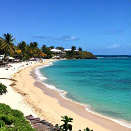 Caribbean Holidays, Grenada Multi-Country Holidays, A panoramic view of Grenada's Grand Anse Beach in June, with turquoise water, golden sand, palm trees and a relaxed Caribbean atmosphere