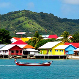 Caribbean Holidays, Grenada Multi-Country Holidays, A scenic Grenadian harbour with colourful buildings, traditional wooden boats and green hills rising behind the waterfront