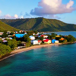 Caribbean Holidays, Grenada Multi-Country Holidays, Aerial view of Grenada&rsquo;s colourful coastline, turquoise Caribbean Sea and green hills beneath a warm blue sky