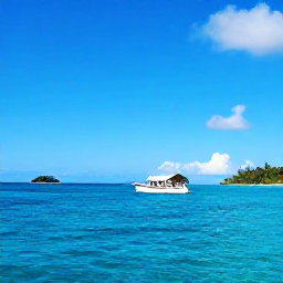 Caribbean Holidays, Grenada Multi-Country Holidays, Caribbean island-hopping scene with a small boat near Grenada and distant tropical islands, clear blue sea and bright sky, realistic travel photograph