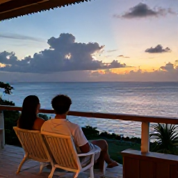 Caribbean Holidays, Grenada Multi-Country Holidays, Couple enjoying a relaxed Caribbean evening overlooking the sea from a Grenada terrace