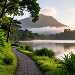 Caribbean Holidays, Grenada Nature Holidays, A bright January morning overlooking Grand Etang Lake, with lush rainforest, misty mountains and a peaceful walking trail in Grenada