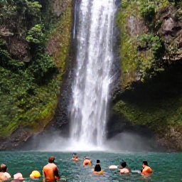 Caribbean Holidays, Grenada Nature Holidays, A clear waterfall in Grenada surrounded by rainforest, with visitors swimming in a natural pool